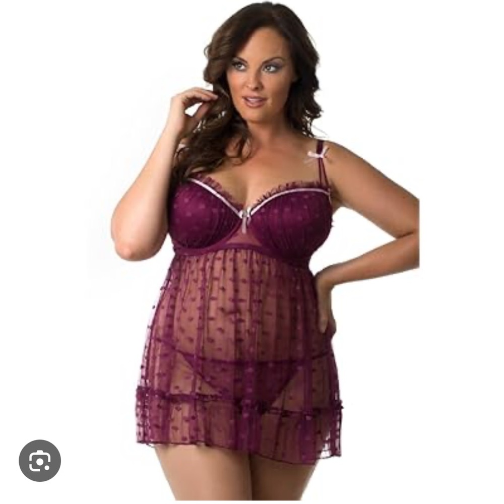 NWT Rene Rofe Purple Chemise with Sheer Floral Mesh